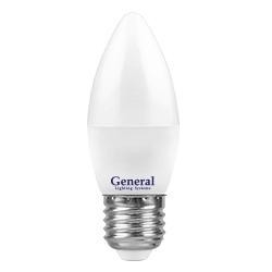 Лампа светодиодная Е27 10Вт 2700К свеча C37 матов.General