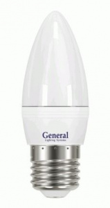 Лампа светодиодная Е27 8Вт 2700К свеча C37 матов.General