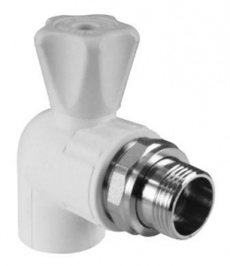 Кран шаровой PP-R радиаторный угловой вн-амер.НР 20х1/2" белый Valfex